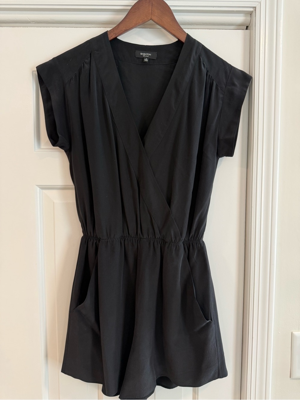 Aritzia Babaton Black Short Sleeved 100% Silk Romper